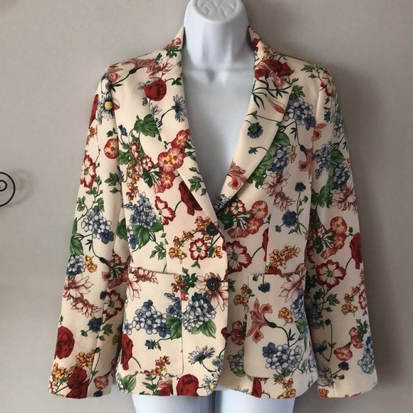 Zara Size S Floral Print Button Front Blazer Jacket SM Pockets Lined Art to Wear - Picture 2 of 16